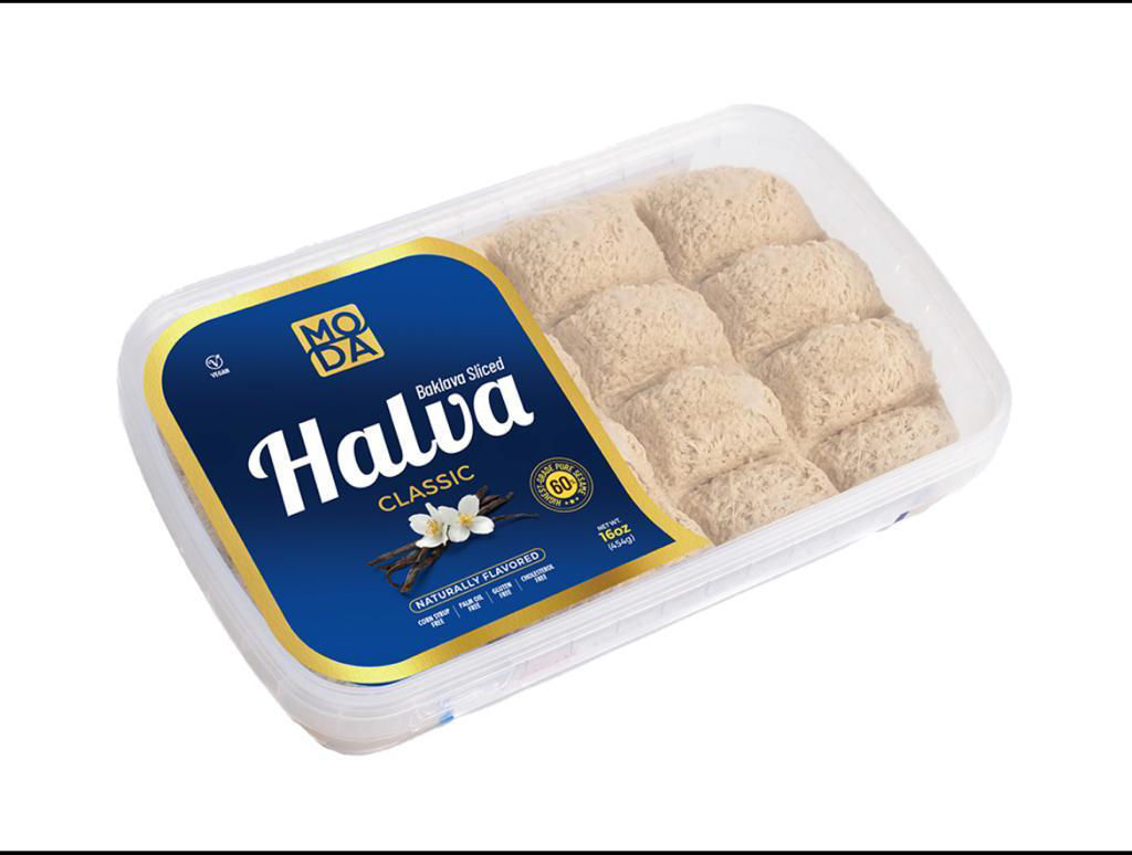 0002995_moda-plain-halva-in-tray-454g Moda Sade Tahin Helvasi / Halva Plain - 454 GR - Image 1