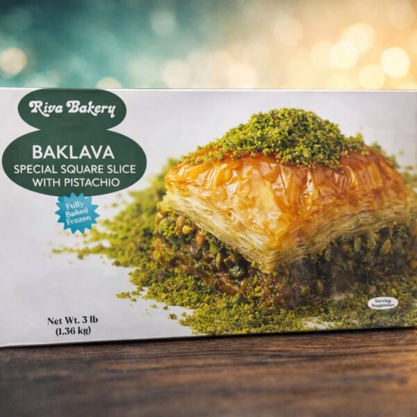 Riva Bakery Baklava Ozel Kare Antep Fistikli / Baklava Special Square with Pistachio - 3 LB / 1.36 KG