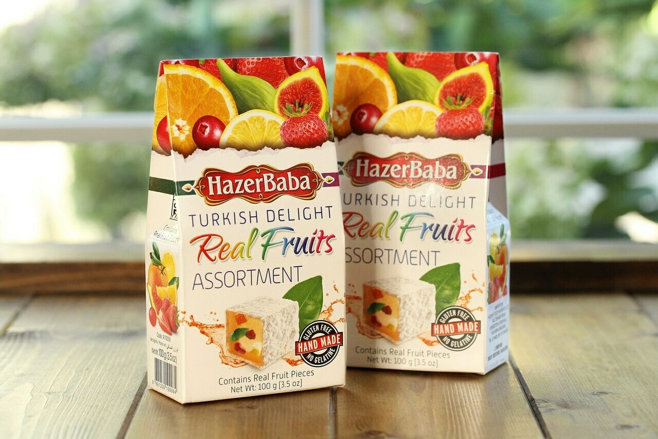 1299440382 Hazerbaba Karisik Meyveli Lokum / Assorted Fruit Flavours Turkish Delight - 100 GR - Image 1