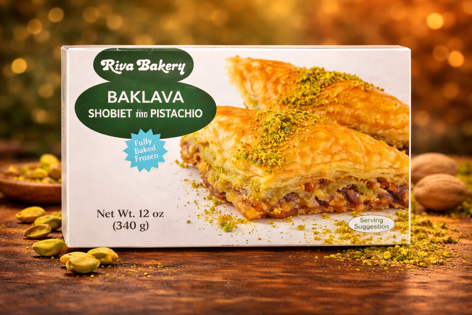 49C06079-7271-4014-A0A9-72FE600F03F1 Riva Bakery Sobiyet Antep Fistikli Baklava / Sobiyet with Pistachio Baklava 12 OZ / 340 GR - Image 1