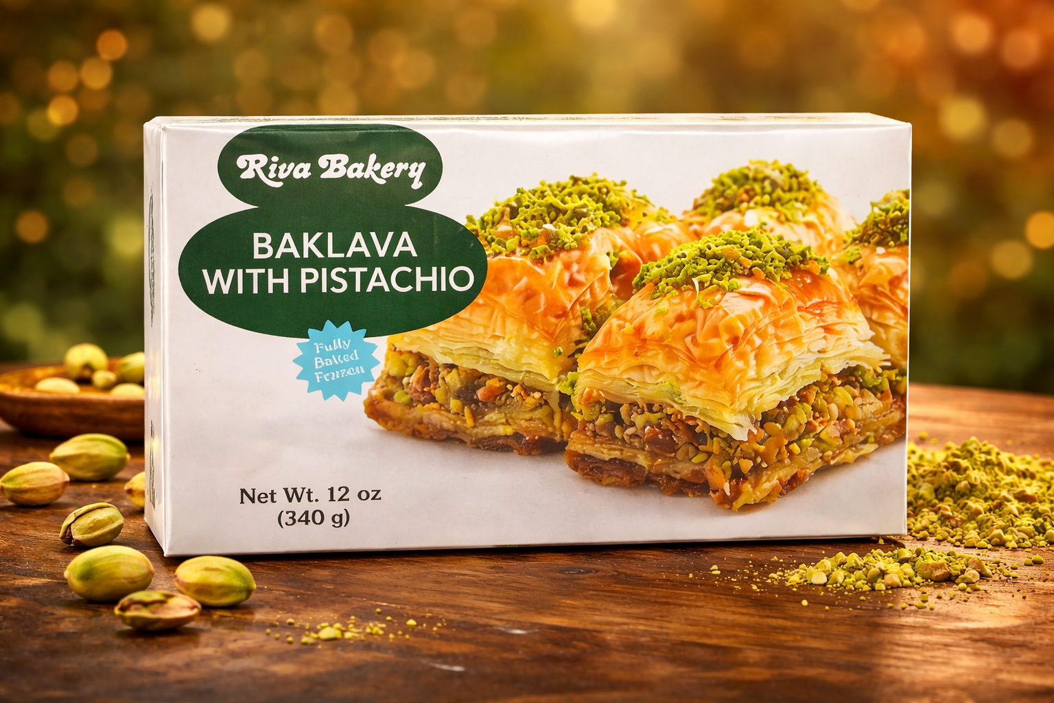 5DE2F484-BB12-4B2F-A53F-6173BB824B5F Riva Bakery Baklava Antep Fistikli / Baklava with Pistachio 12 OZ/ 340 GR - Image 1