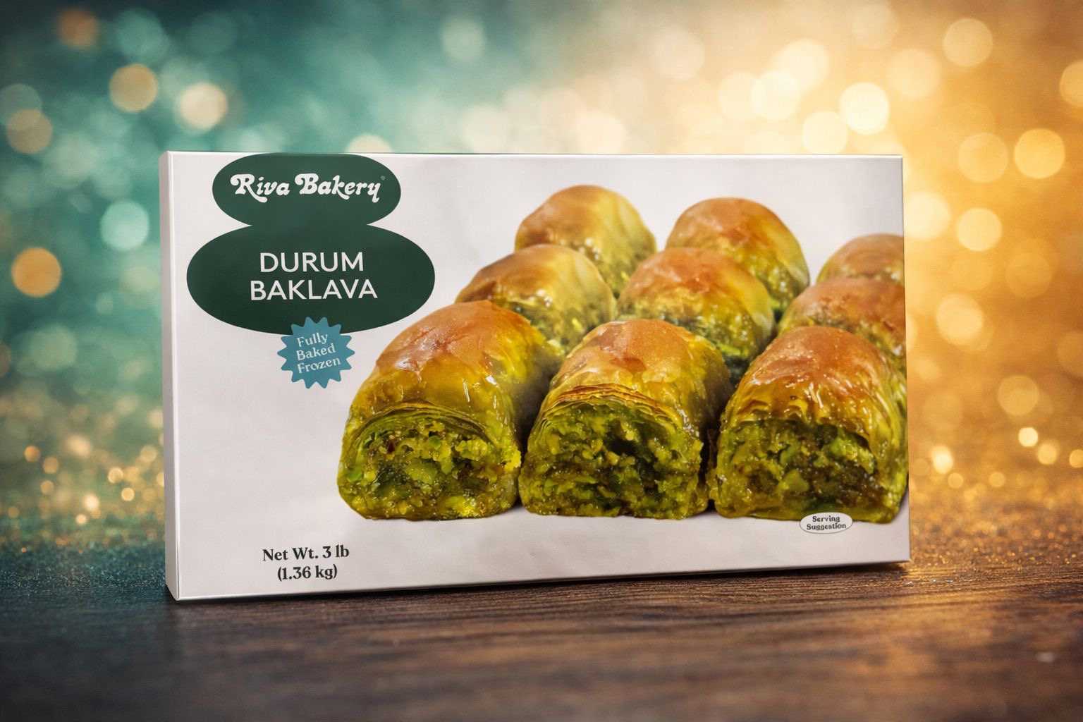 6085f7b9-072c-4667-b461-32383ba48e12 Riva Bakery Baklava Durum Antep Fistikli / Baklava Durum with Pistachio - 3 LB / 1.36 KG - Image 1