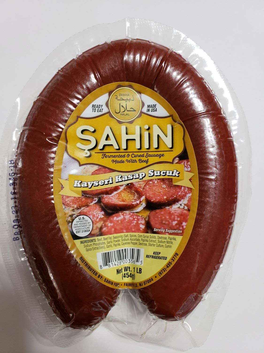 71fTYfHlUqL._SL1500__6687 Sahin Kayseri Kasap Sucuk / Butcher's Beef Soujouk - 454 GR / 1 LB - Image 1