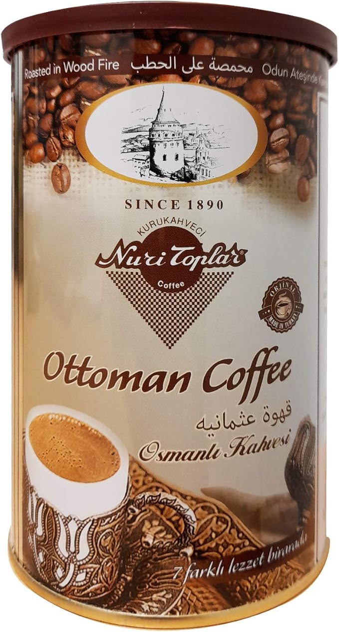 71yGUHFGWqL._AC_SX679_ Kurukahveci Nuri Toplar Turkish Ground Ottoman Coffee Roasted in Wood Fire Roller Metal Box - 250 GR - Image 1
