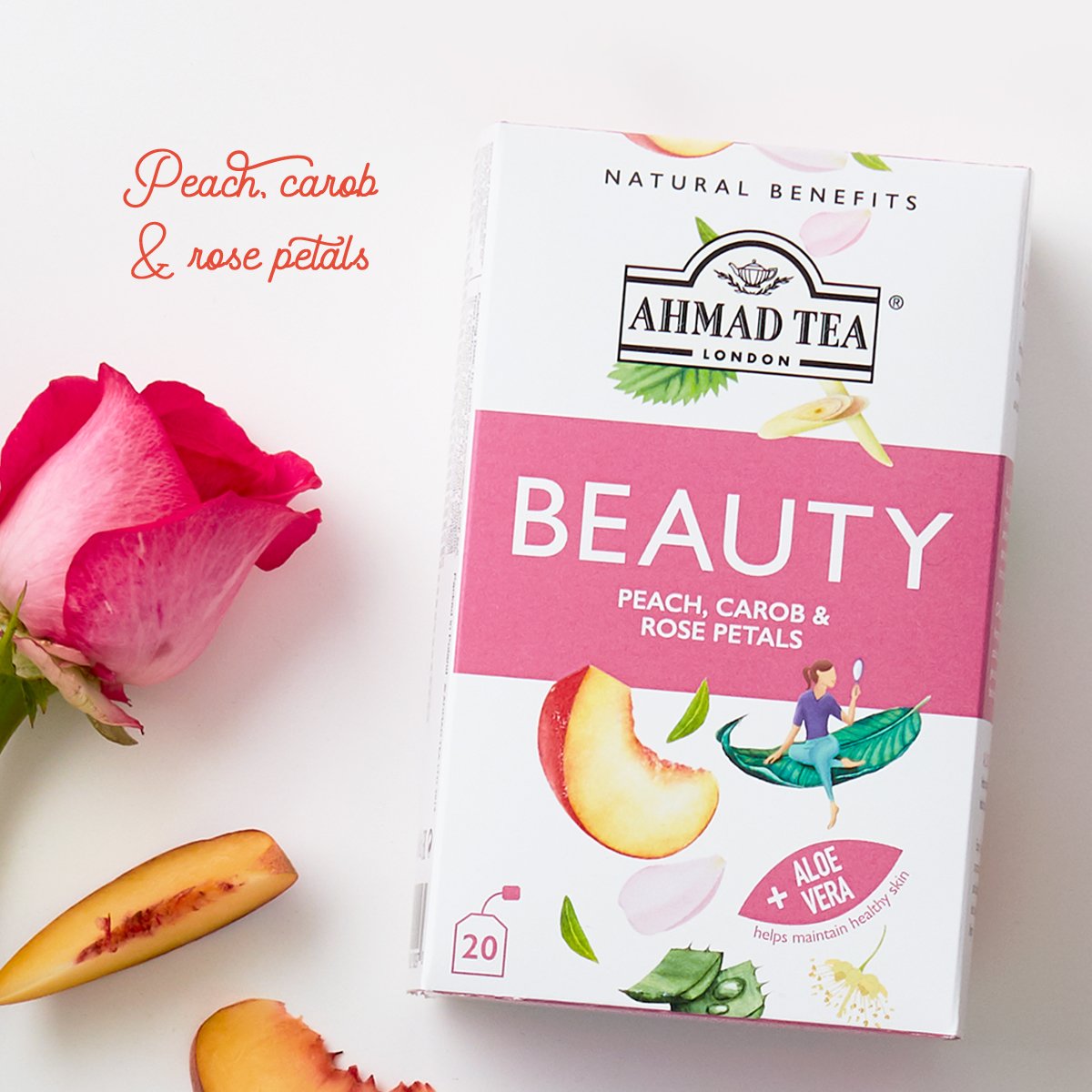 AhmadBeauty Ahmad Tea Beauty - Peach , Carob & Rose Petals - 20 Tea Bags - Image 1