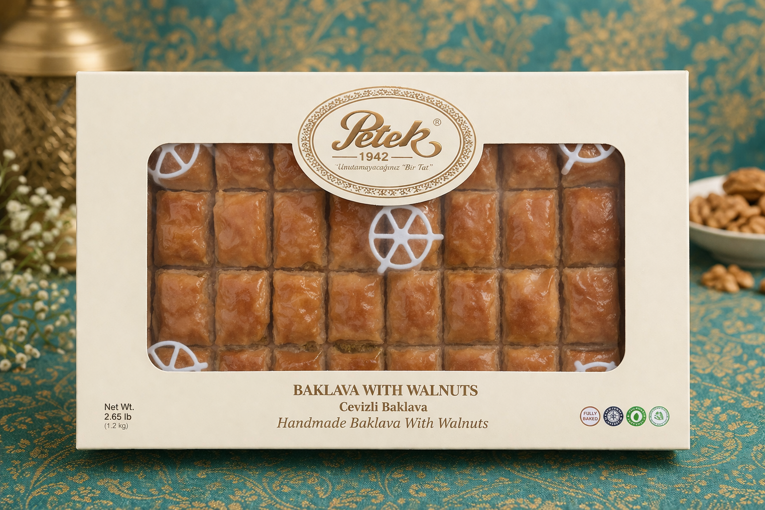 B9D35F65-958E-4FA3-AAC4-B0F0AE185059 Petek Pastahanesi Baklava Cevizli / Petek Bakery Baklava Walnut - 2.65 LB / 1.2 KG - Image 1