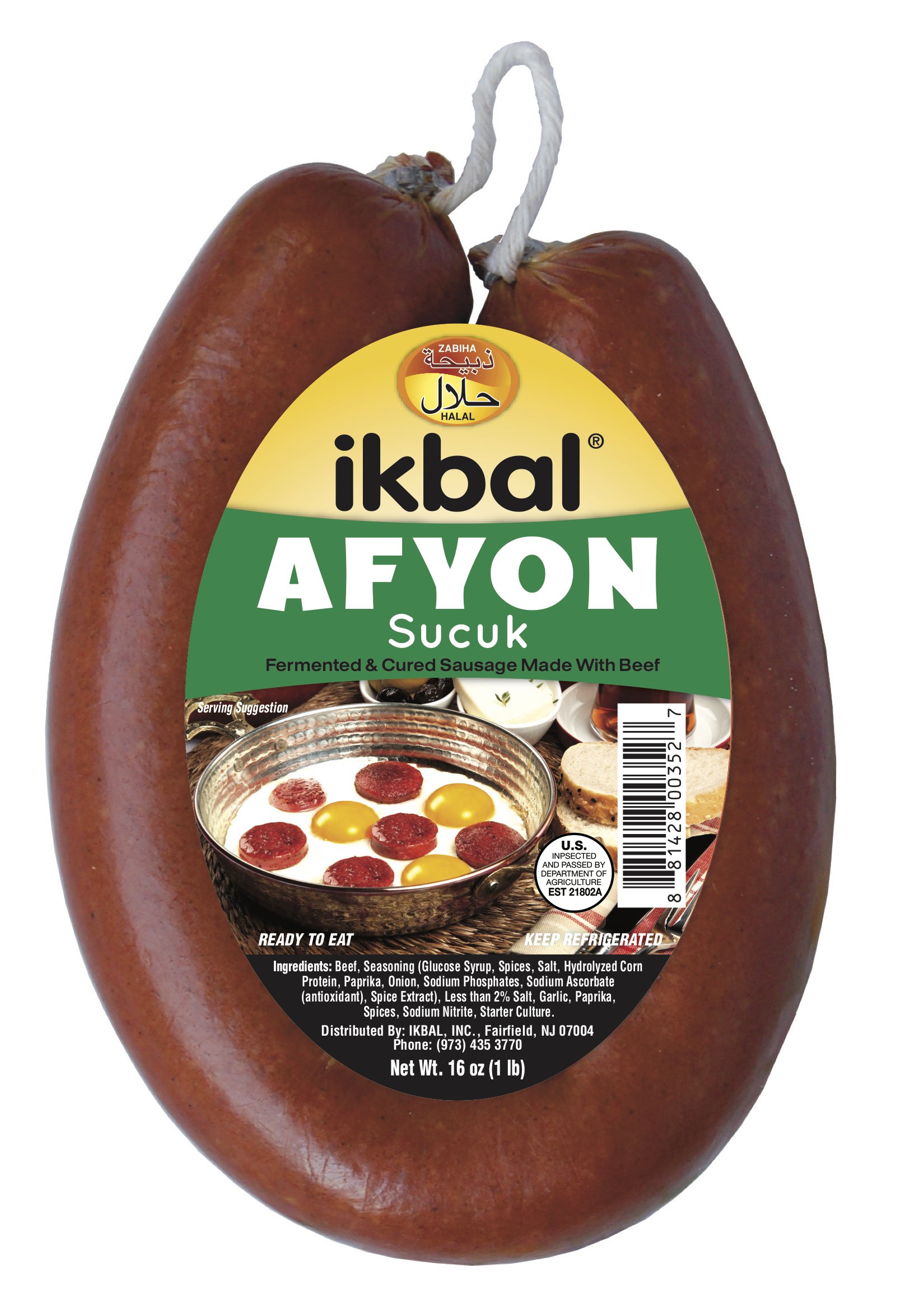 IKBAL_AFYON_SUCUK_6910 Ikbal Afyon Acisiz Sucuk / Mild Beef Soujouk - 454 GR / 1 LB - Image 1
