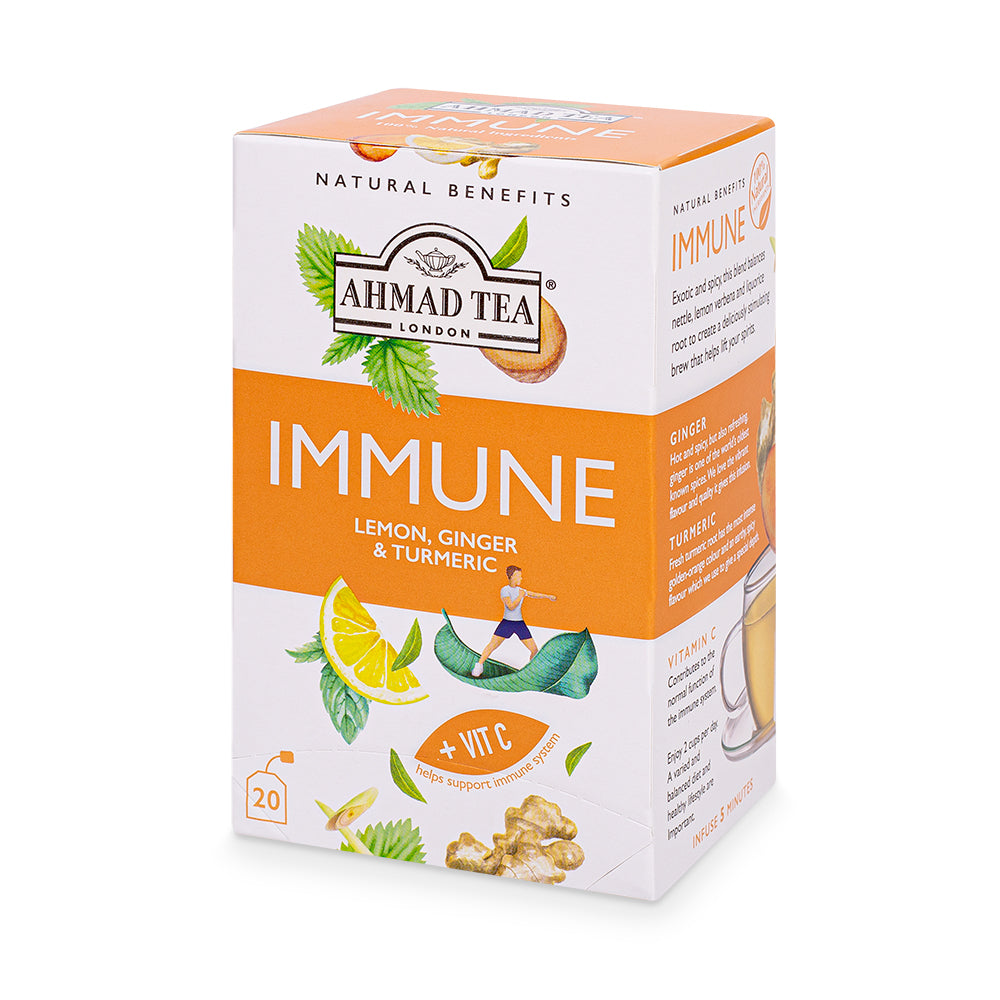 Immune-Left-1000px Ahmad Tea Immune - Lemon / Ginger & Turmeric - 20 Tea Bags - Image 1