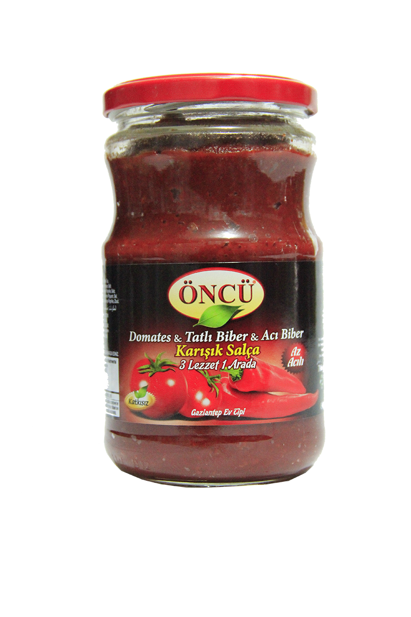 KARISIK-SALCA-3-LEZZET-1-ARADA Oncu Domates / Biber Karisik Salca - Mixed Paste - 700 GR Jar - Image 1