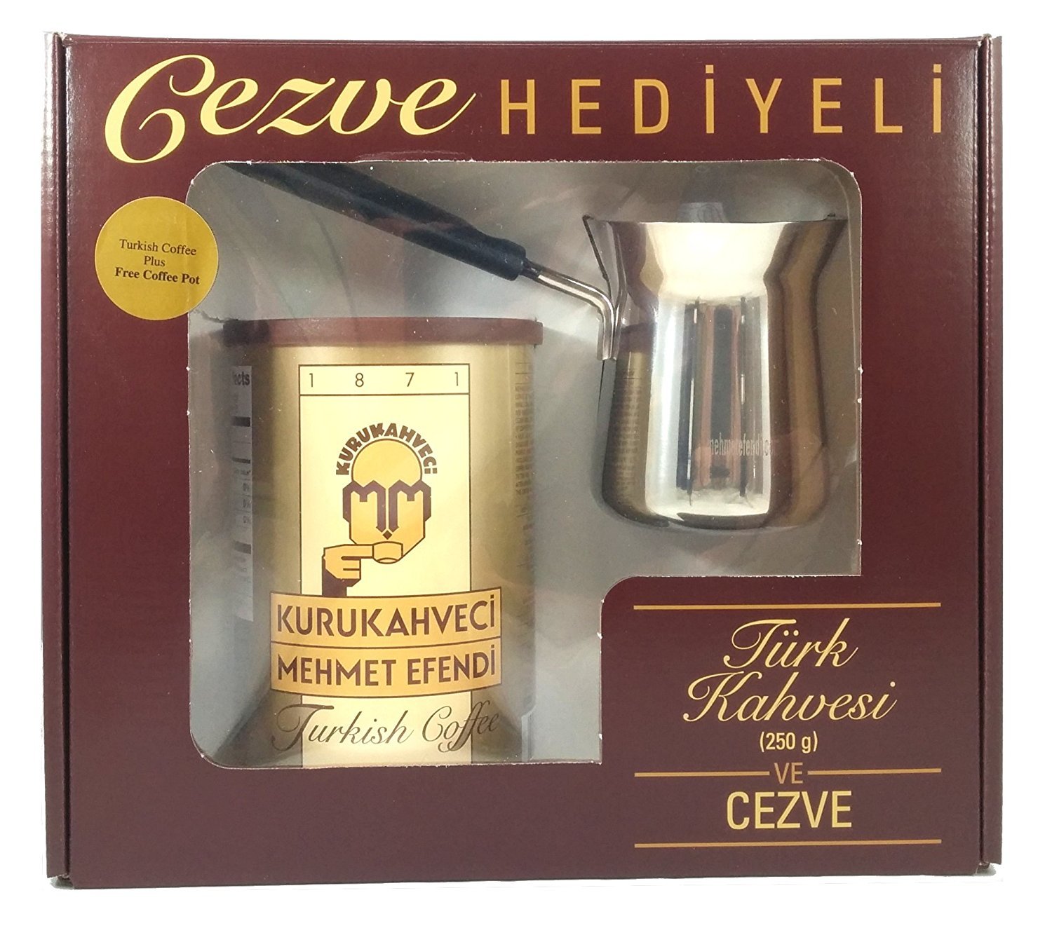 Mehmet-Efendi-Turkish-Coffee-8.8oz-with-Stainless-Steel-Coffee-Pot-01_6712 Mehmet Efendi Turk Kahvesi & Kahve Cezvesi / Turkish Coffee & Coffee Pot - 250 GR - Image 1
