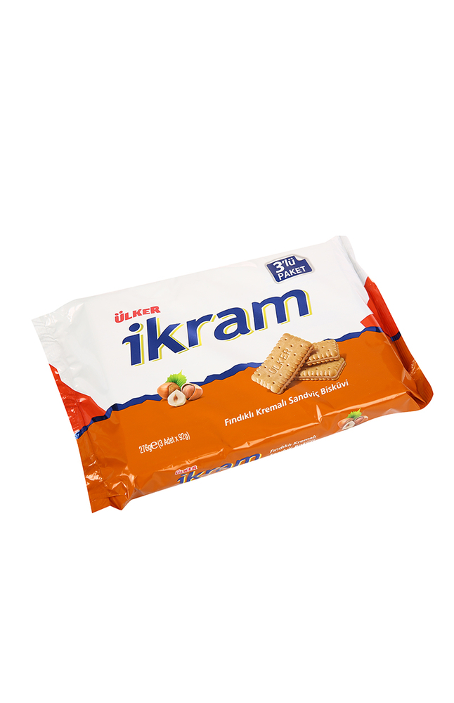 Ulker-Ikram-Biskuvi-Findikli-276-Gr-resim-1776_5887 Ulker Ikram Findik Kremali Sandvic Biskuvi 3'Lu Paket / Hazelnut Chocolate Cream Cookies 3 Pack - 252 GR / 8.88 OZ - Image 1