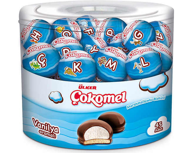 cokomel-sade-45li Ulker Vanilya Aromali Cokomel / Chocolate Covored Vanilla Marshmallow Biscuit 180 Gr. - Image 1