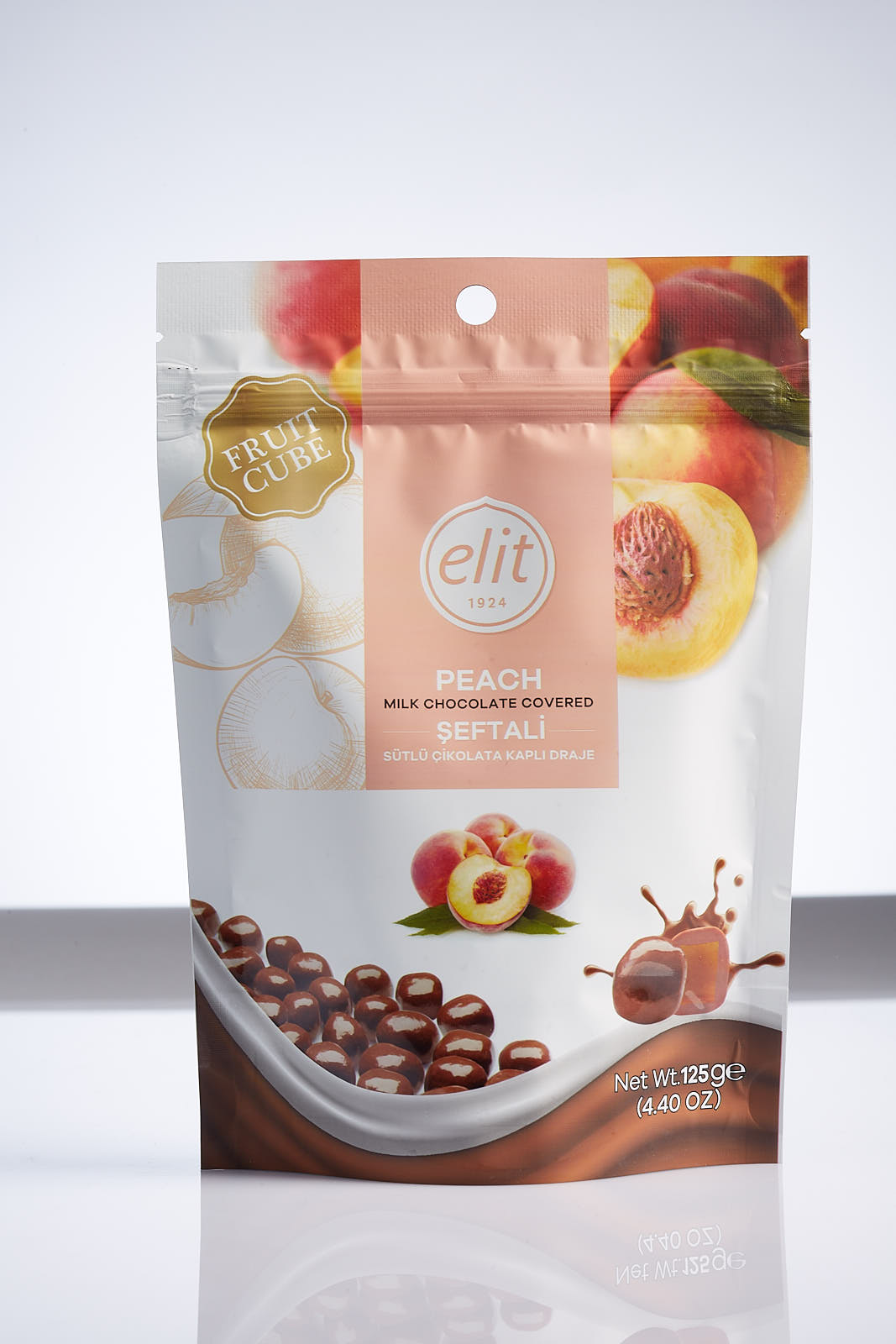 elit_peach_7069 Elit Seftali Sutlu Cikolata Kapli Draje / Peach Milk Chocolate Covered - 125 GR - Image 1
