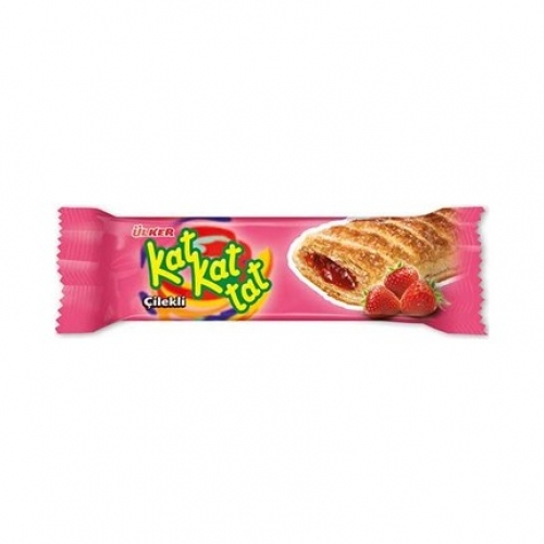 kat-kat-tat-strawberry_5903 Ulker Kat Kat Cilek Aromali / Puff Pastry with Strawberry Sauce 32 GR - Image 1