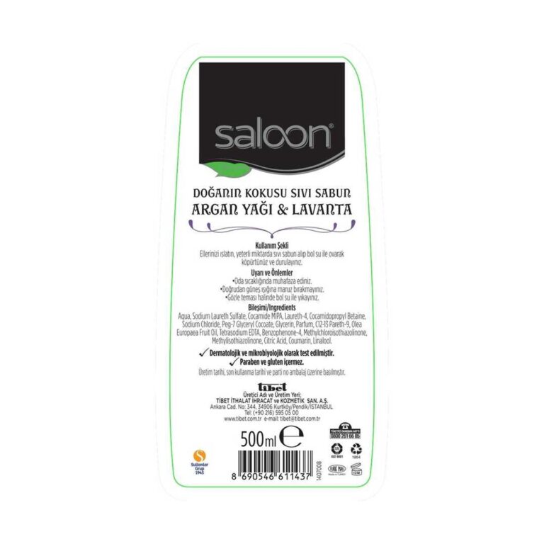 Saloon Argan Yağı ve Lavantalı Sıvı Sabun / Argan Oil and Lavender Liquid Soap – 500 ml